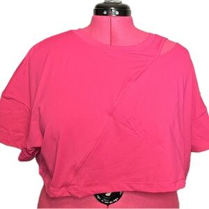 Pink Cropped Shirt with Shoulder Cut Out